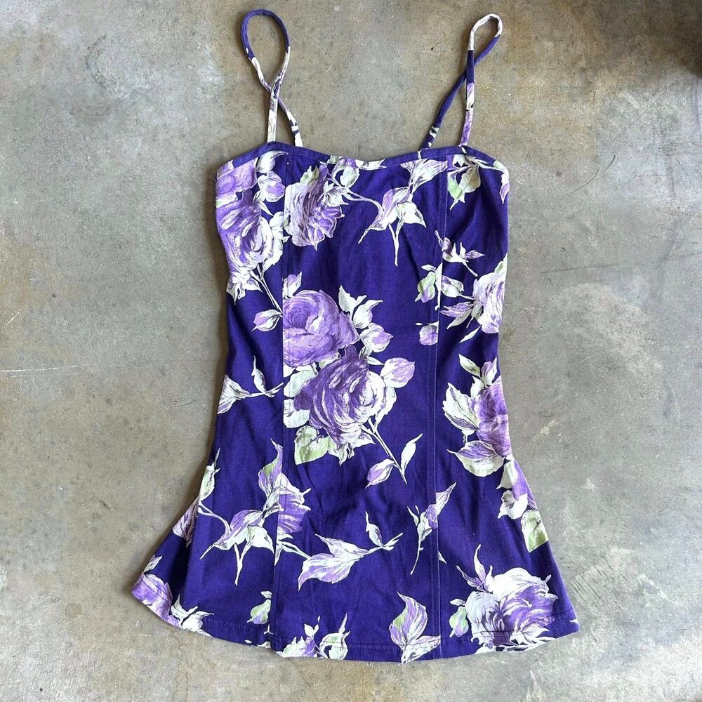 Urban Renewal Purple Floral Mini Dress Lace-Up Back